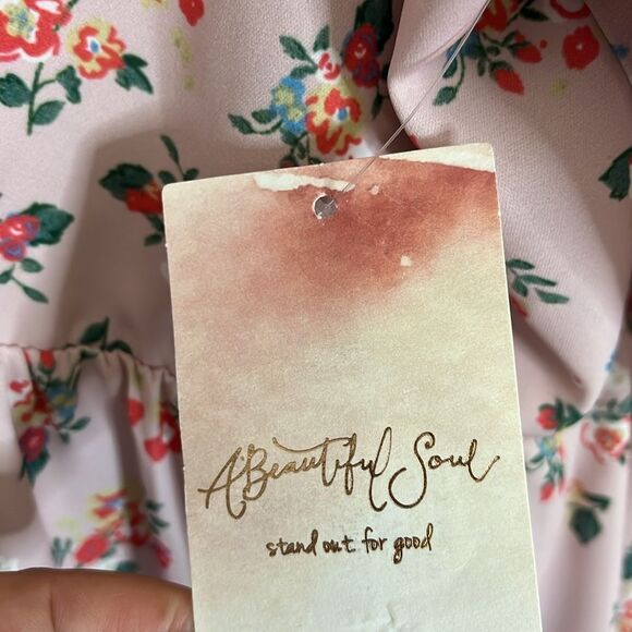 A Beautiful Soul Pink Floral 3/4 Bell Sleeve Deep V Neck Dress Women's Plus 2X - Picture 4 of 13